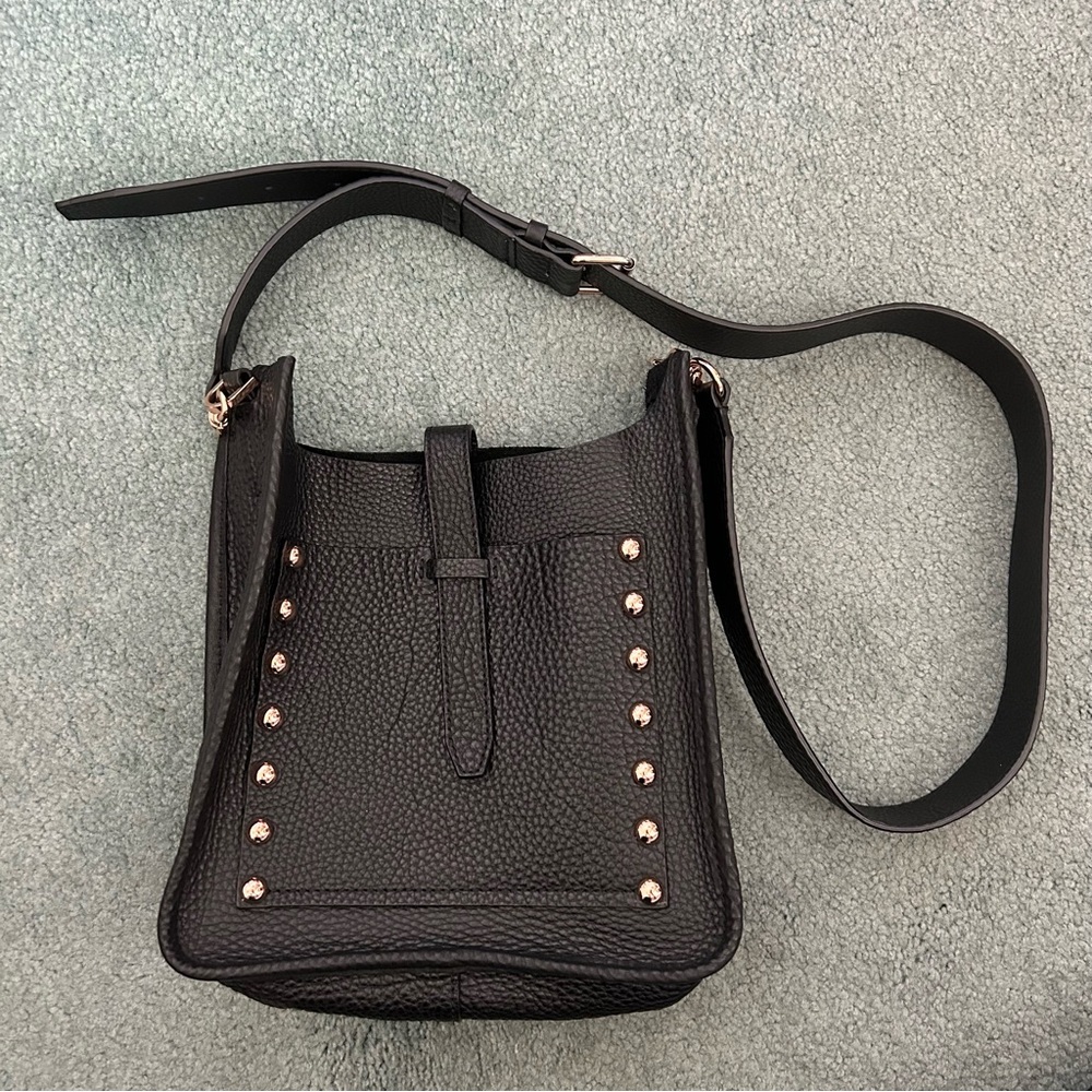 Rebecca Minkoff Bag Black Pebbled Leather, Medium Crossbody, Rose Gold Hardware